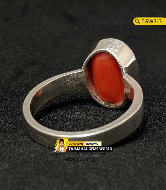 Japanese Red Coral Ring Lal Moonga Probal Silver Ring https://www.tajmahalgemsworld.com/
