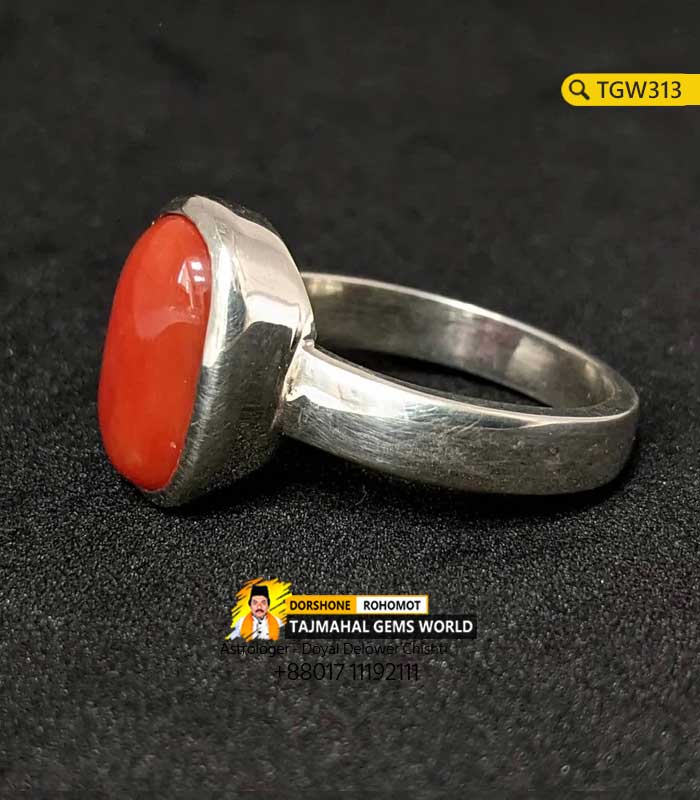 Japanese Red Coral Ring Lal Moonga Probal Silver Ring https://www.tajmahalgemsworld.com/